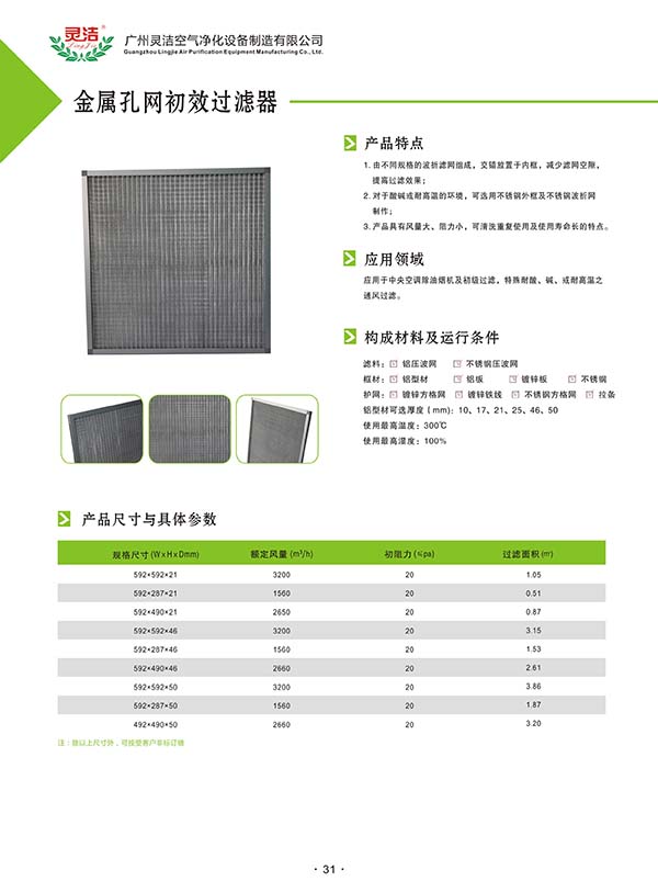 金屬粗效空氣過(guò)濾器及金屬網(wǎng)過(guò)濾器材料構(gòu)成